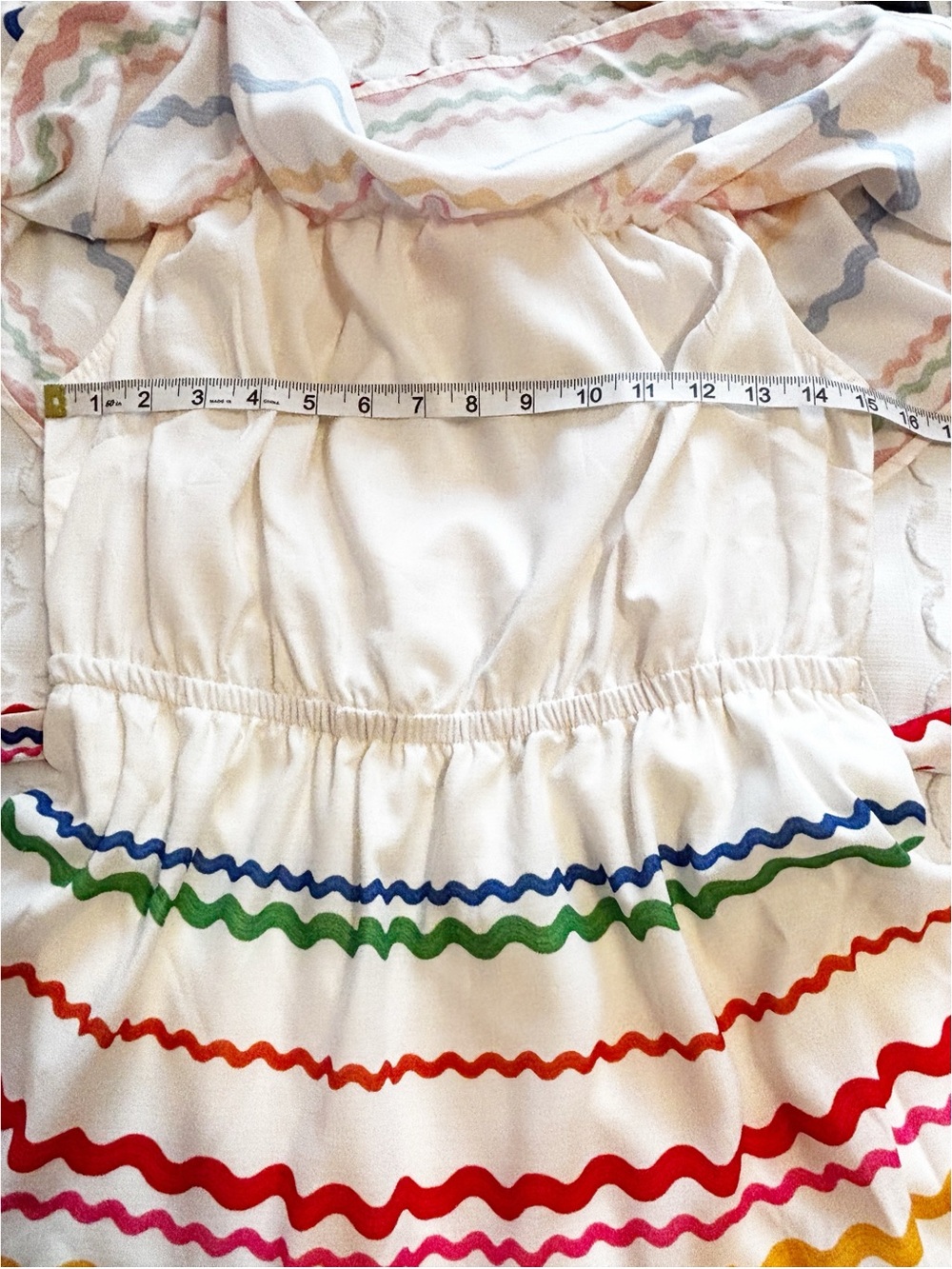 Flying Tomato Off-Shoulder White Sundress with Ric Rac Rainbow Wavy Stripes - Picture 8 of 12